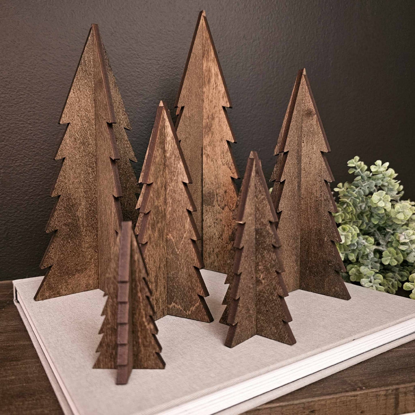 Wood 3D Stained Trees Holiday Christmas Decor
