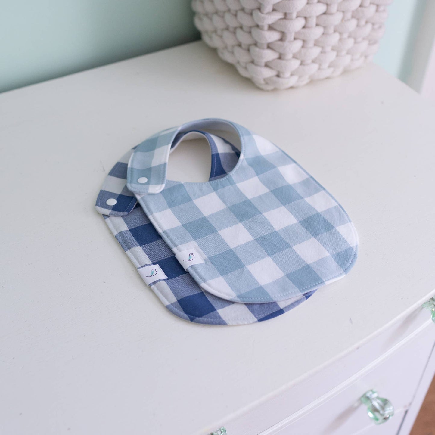 Charlie Snap Bib - Denim Gingham