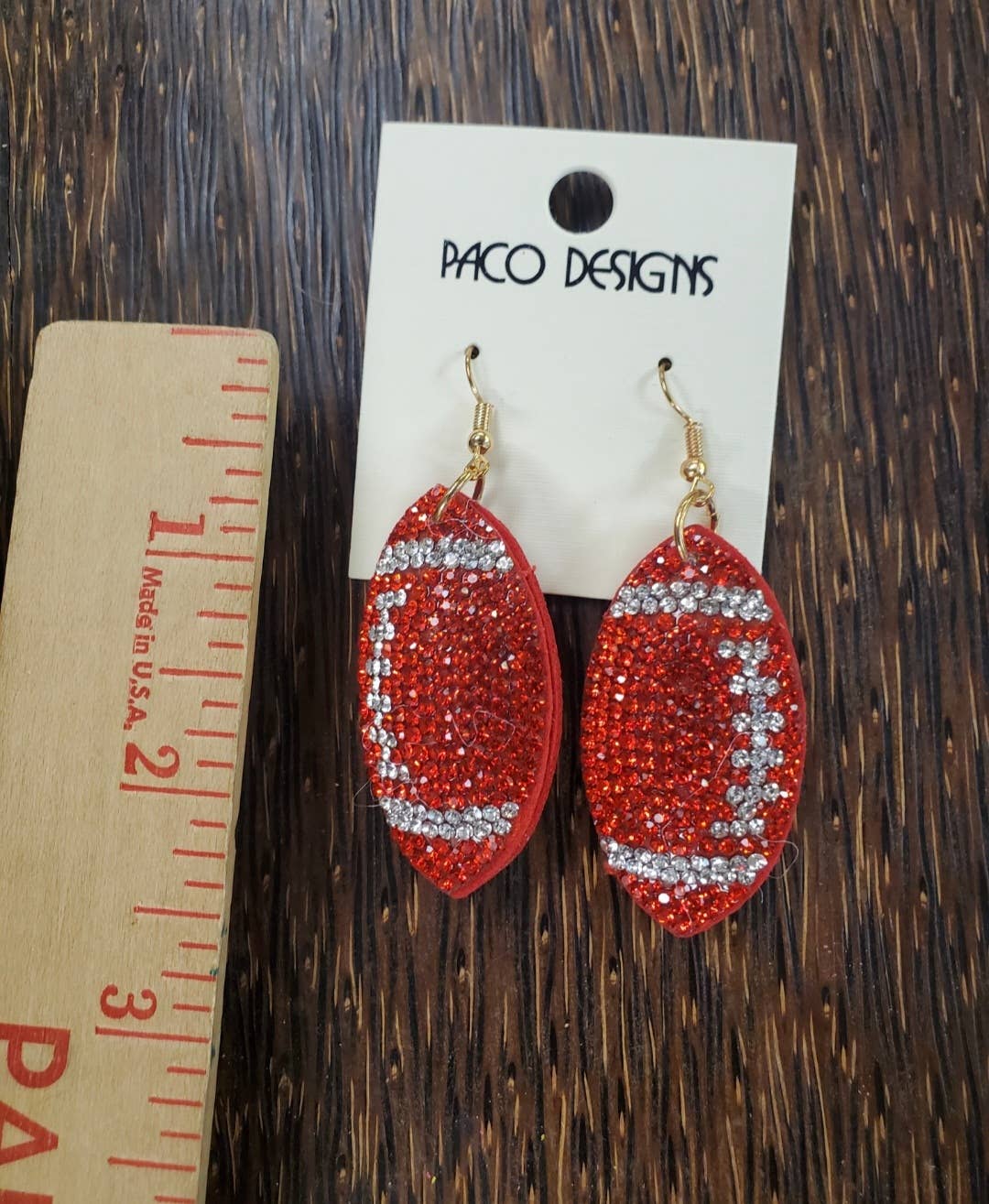 Red Blingy Puffy Football Dangle earrings