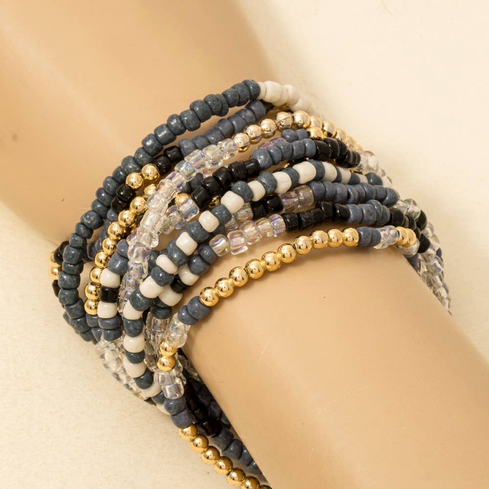Assorted Blue Tones Seed Beaded Bracelet Set