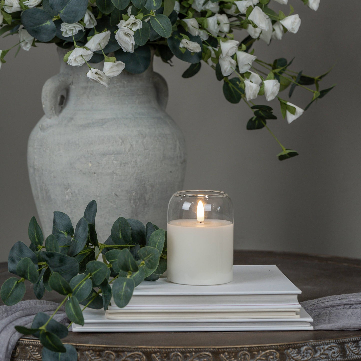4" ARCHED GLASS 3D FLAME CANDLE