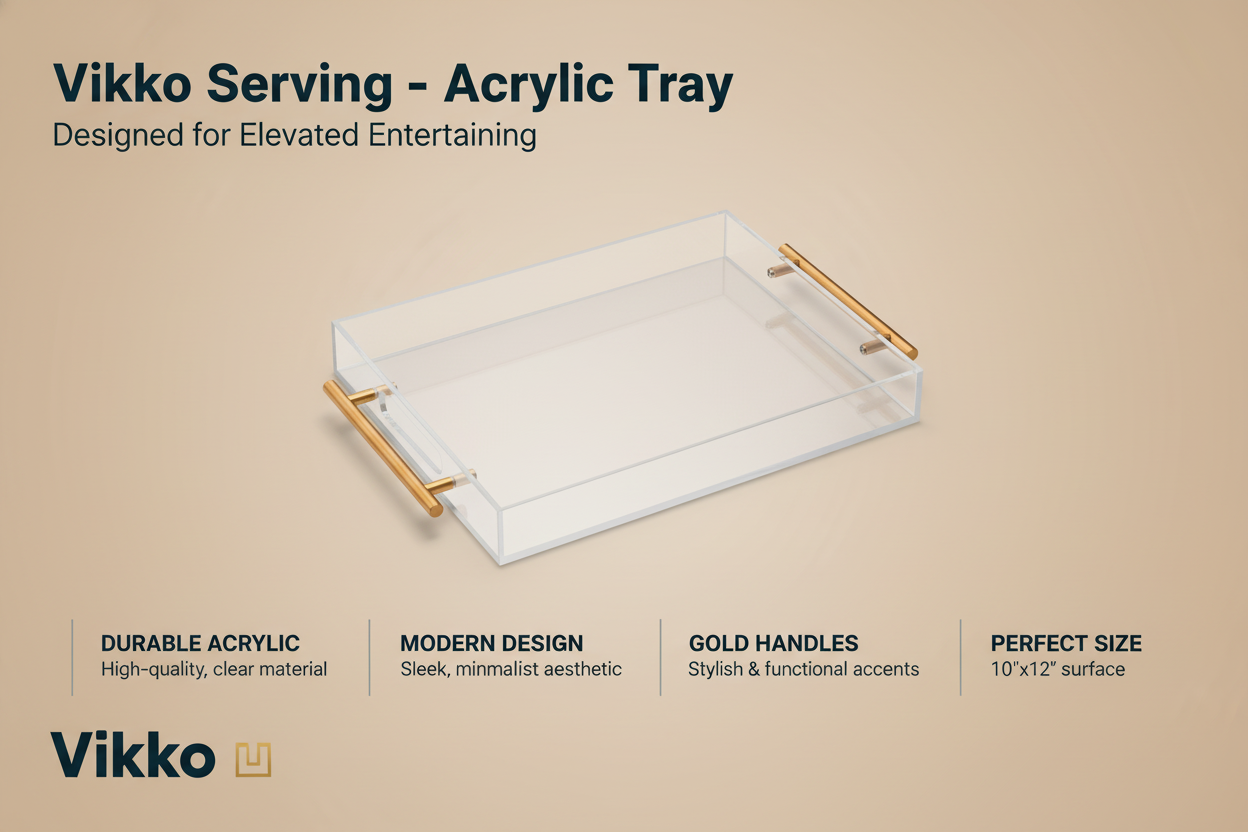 Vikko - Grace Acrylic Tray Clear w/ Gold 12" x 10" x 2"