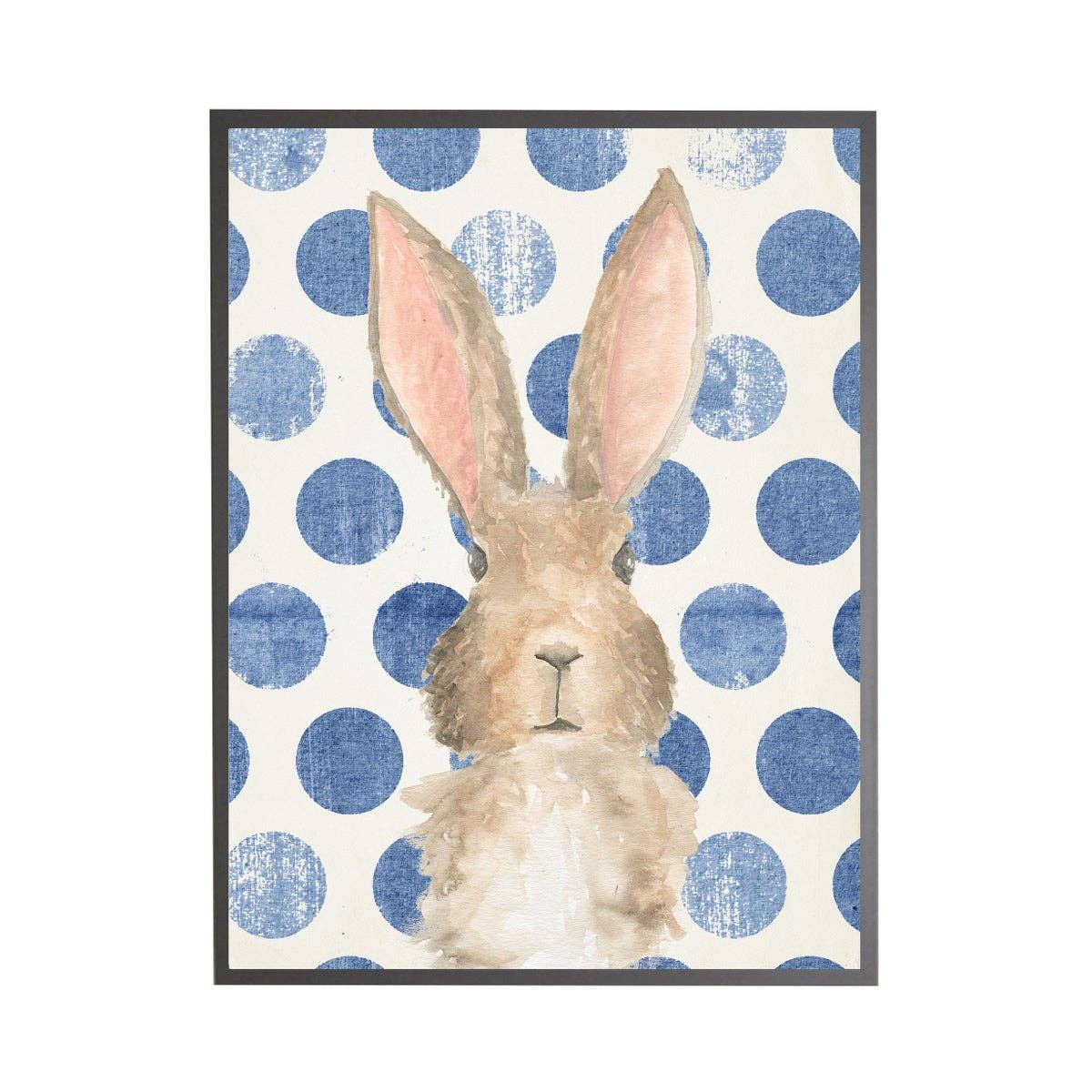 Watercolor Baby Bunny On Navy Polka Dots