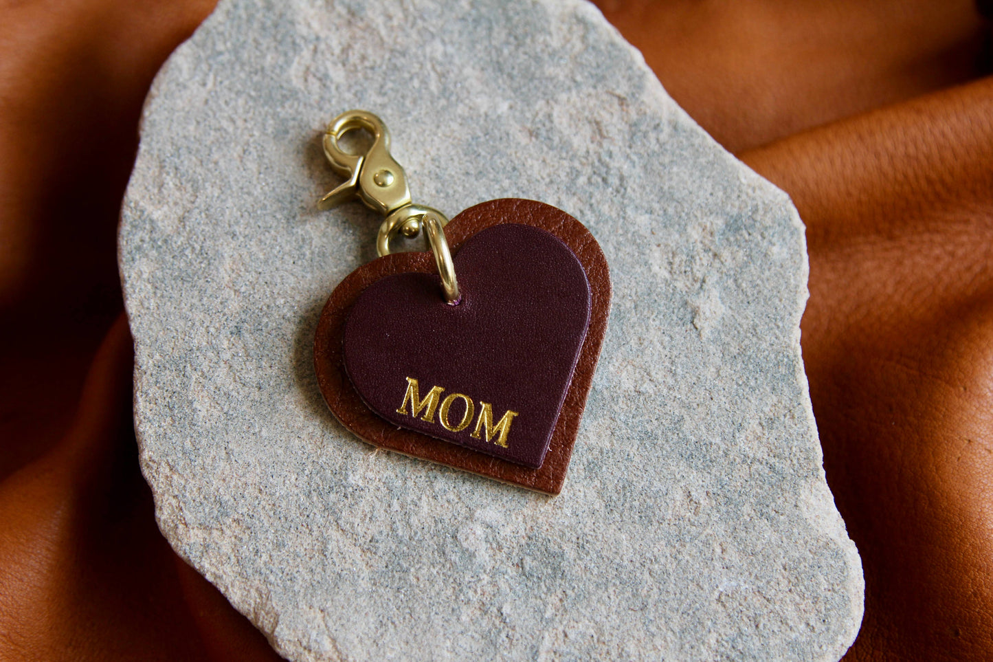Leather Key Charm - MOM Heart