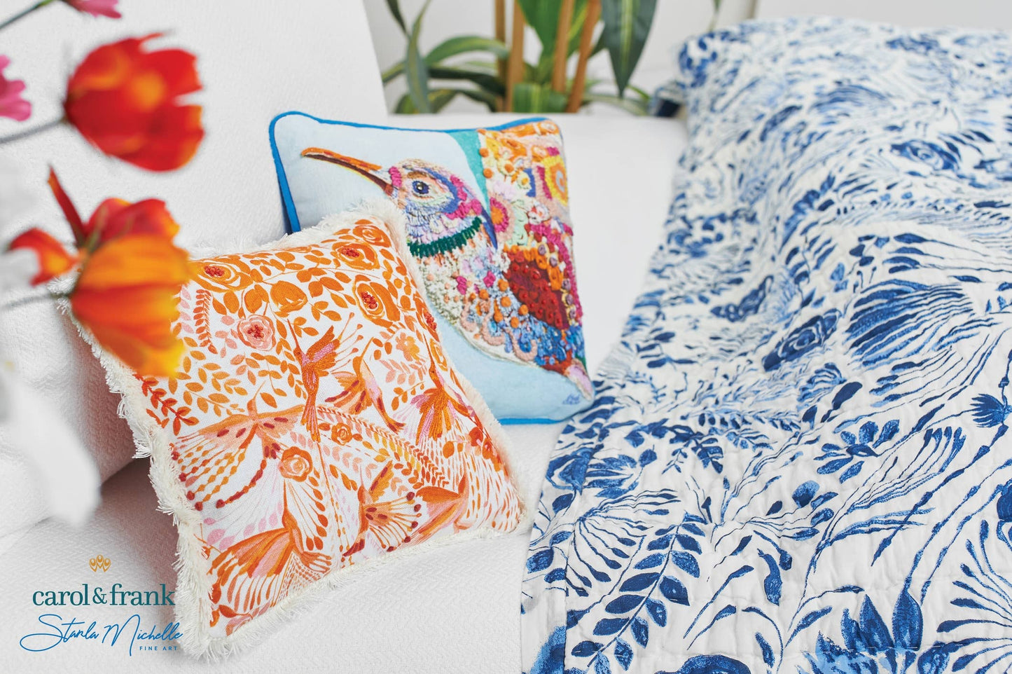 Hummingbird Floral Throw Pillow