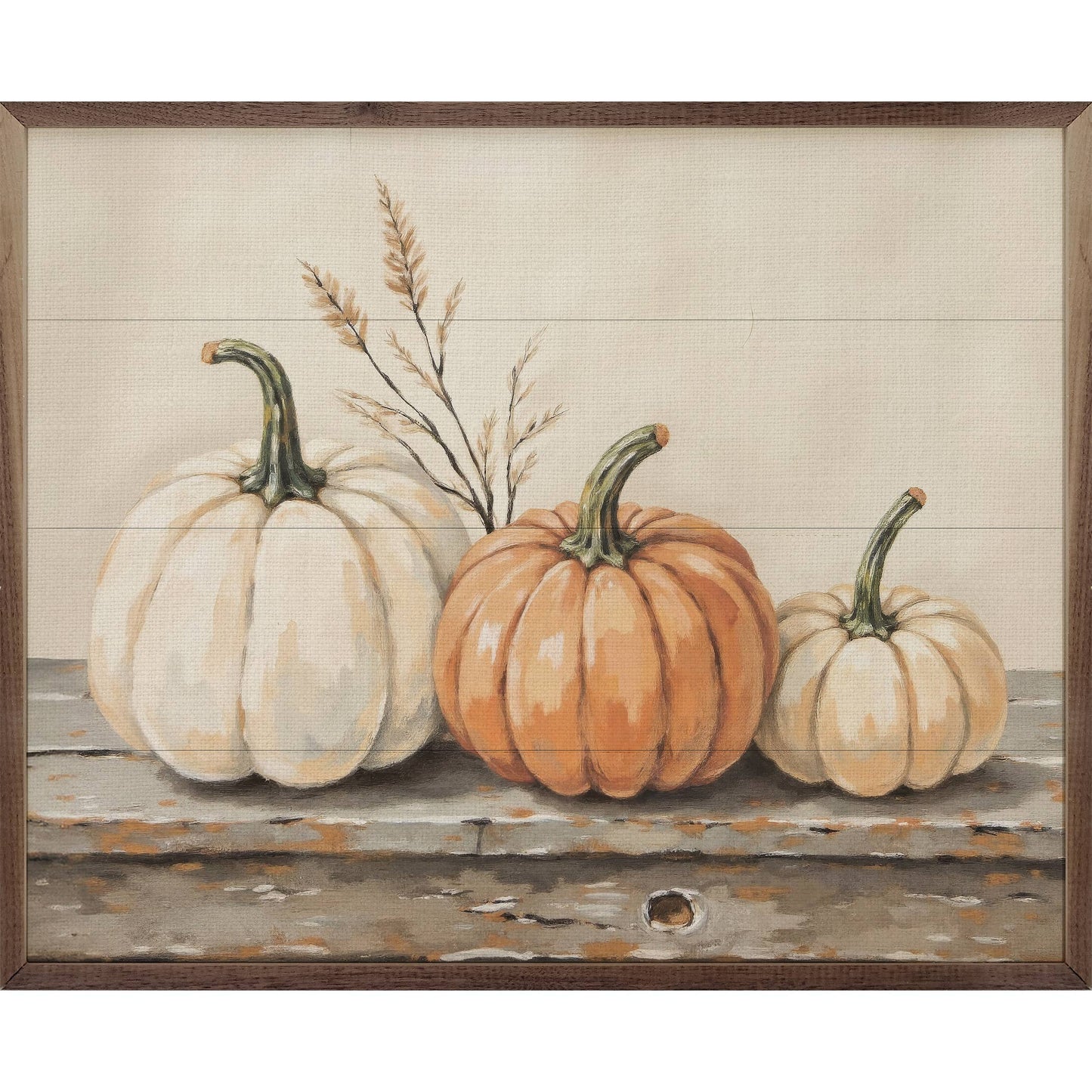 Pumpkins On A Rustic Shelf