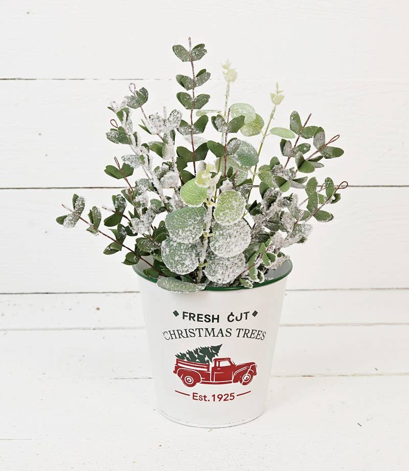 28676- 16in Bush-Snowy Flocked Mixed Eucalyptus Leaves-
