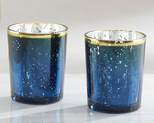 Blue Mercury Glass Tea Light Holder