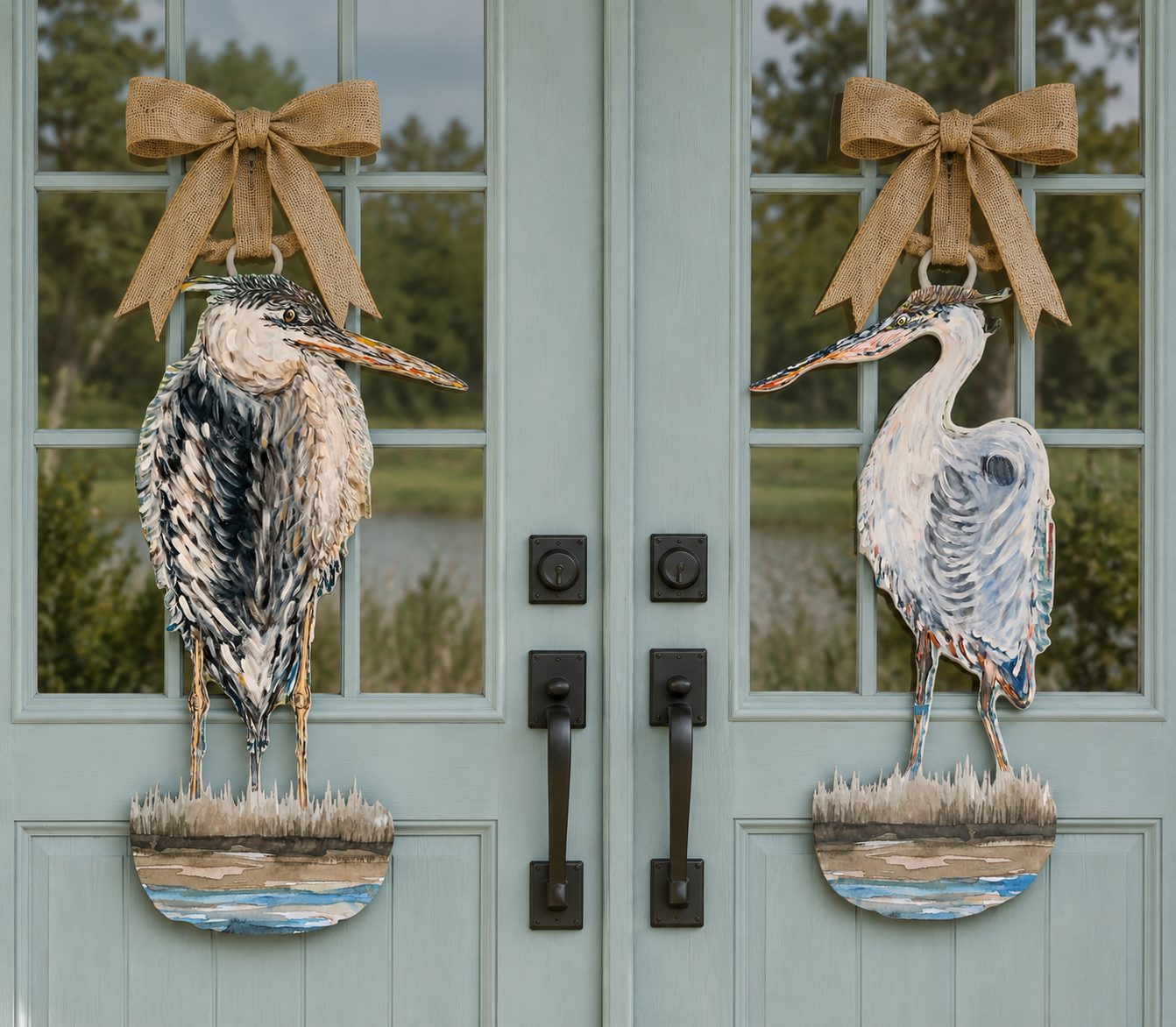 LARGE Designer Coastal Heron Door Hanger