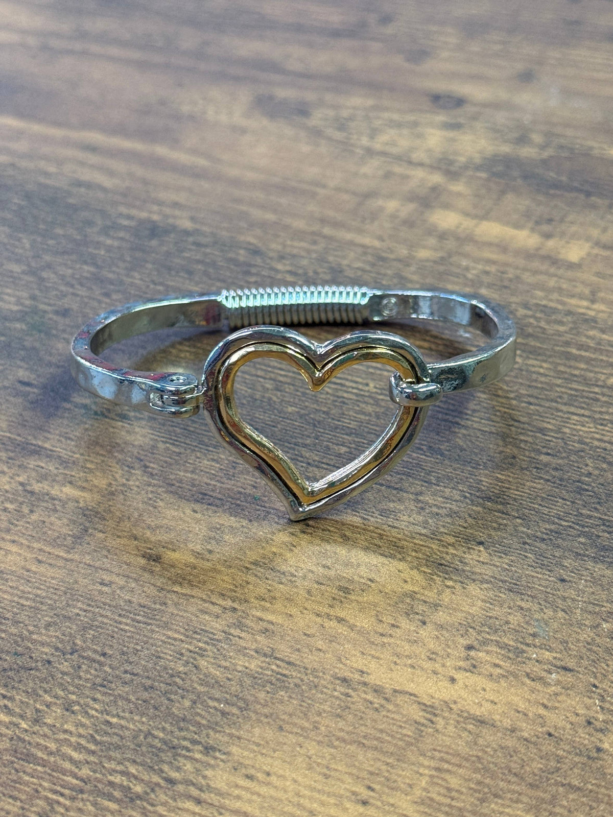 Shiny Silver Two Tone Heart Cuff