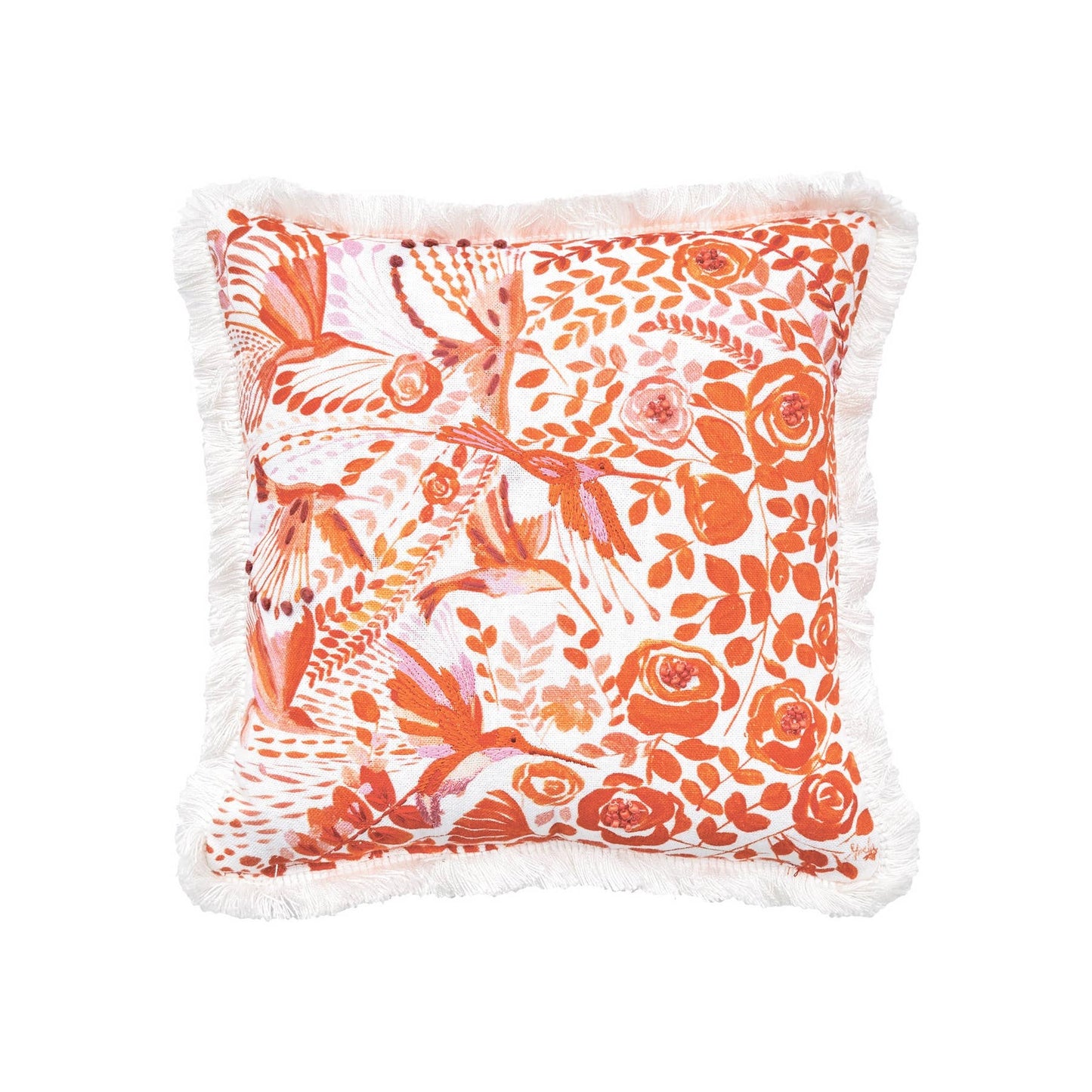 Hummingbird Floral Throw Pillow