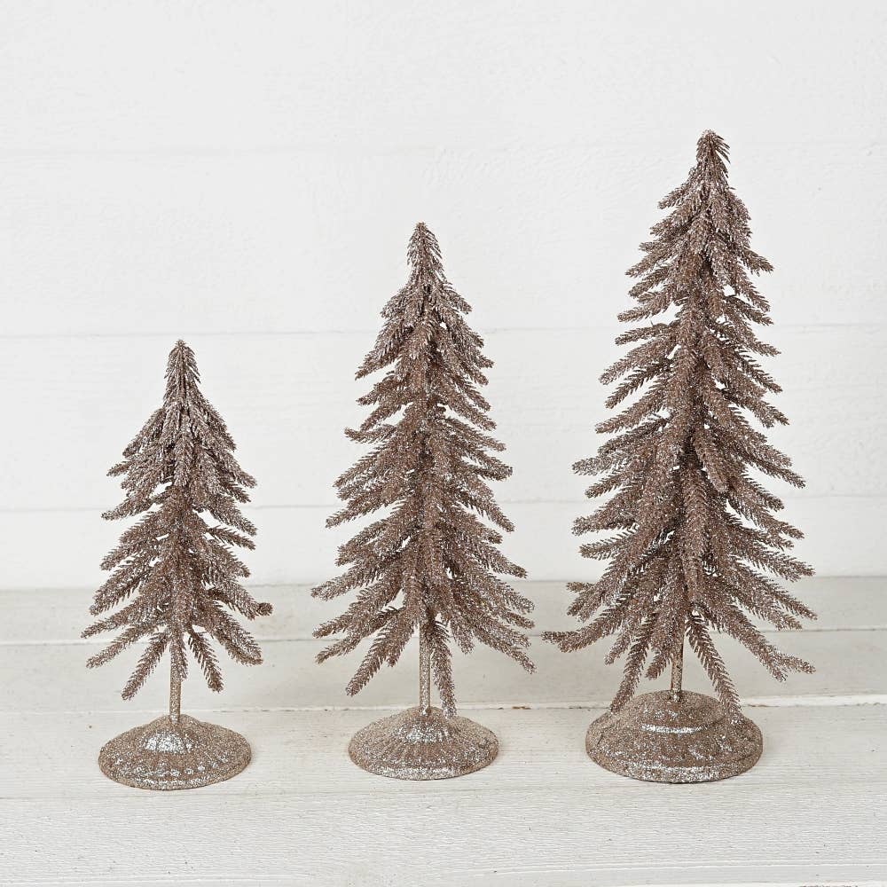 M32723-Champagne glittered twiggy pine mini tree (13.5in)