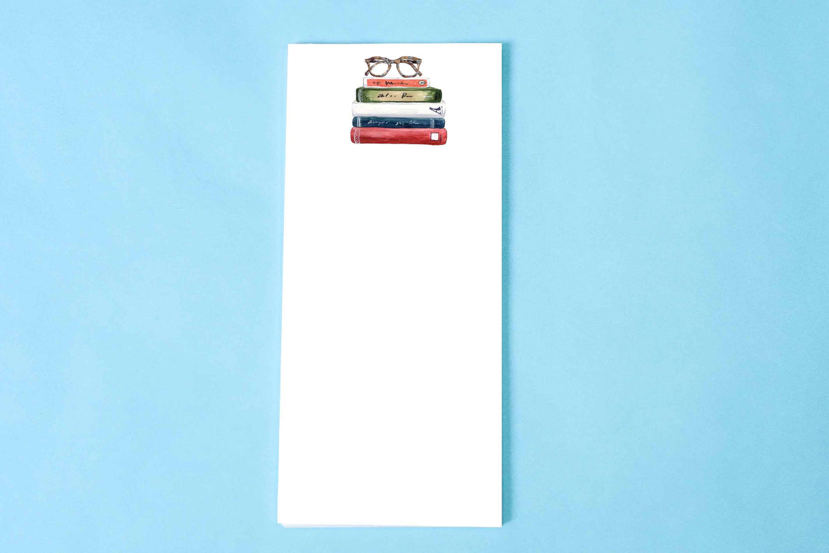 Book Stack with Glasses List Notepad