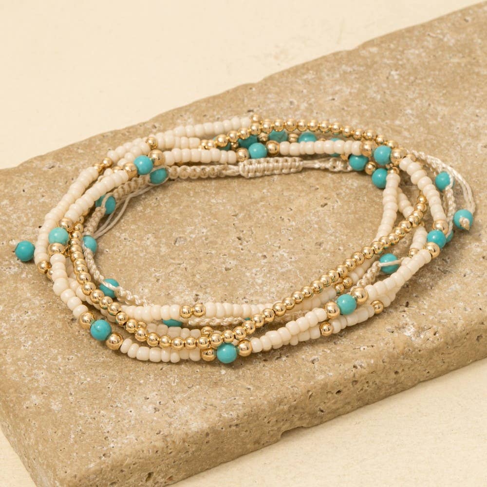 Assorted Beads And Braided Cord Bracelet Set