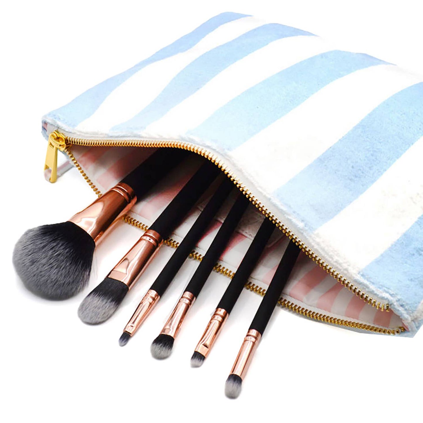 Blue Stripe Terry Flat Pouch - Large