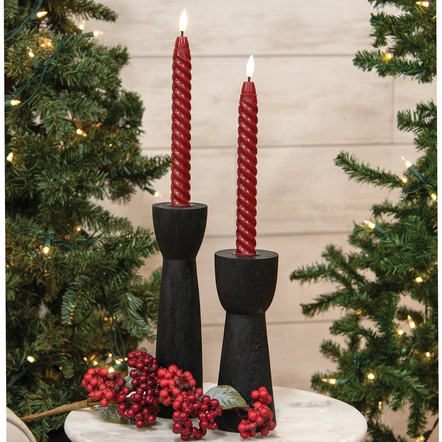 2/Set - Burgundy Twisty Timer Tapers - 10"H