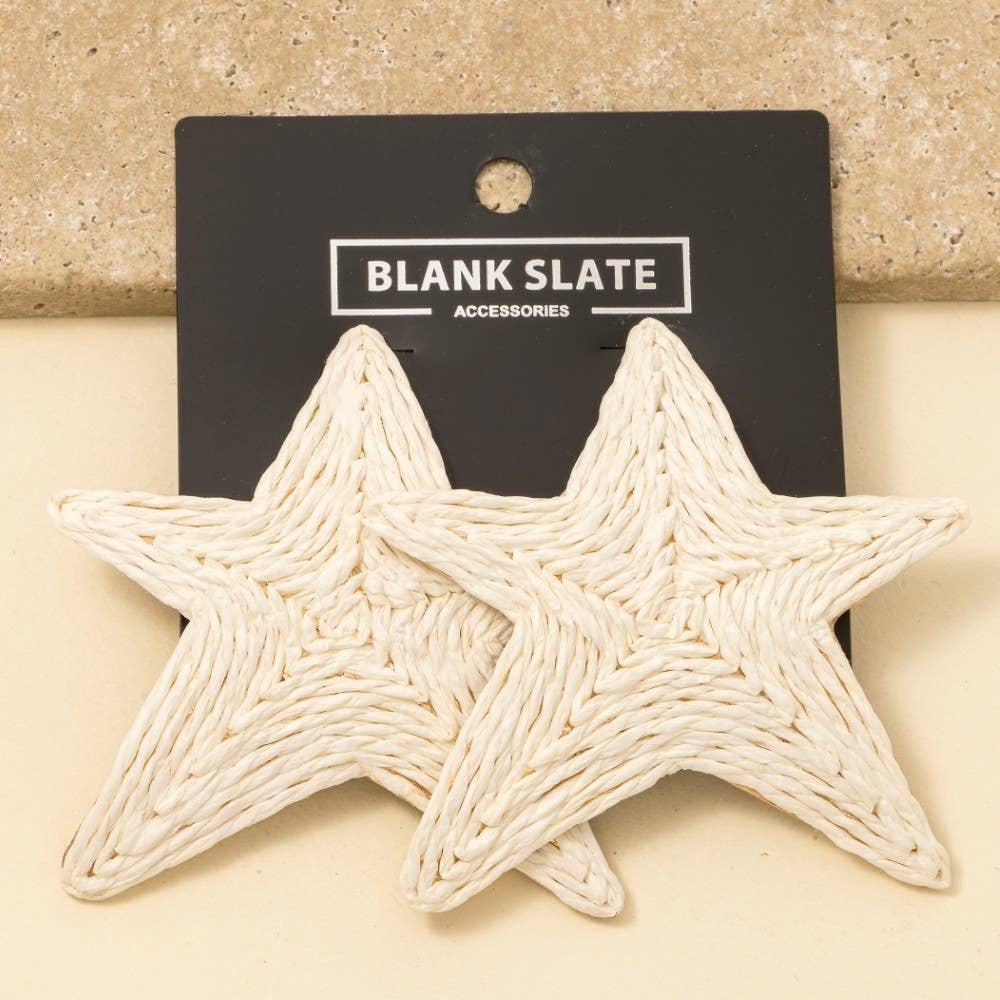 Large Straw Weave Star Stud Earrings
