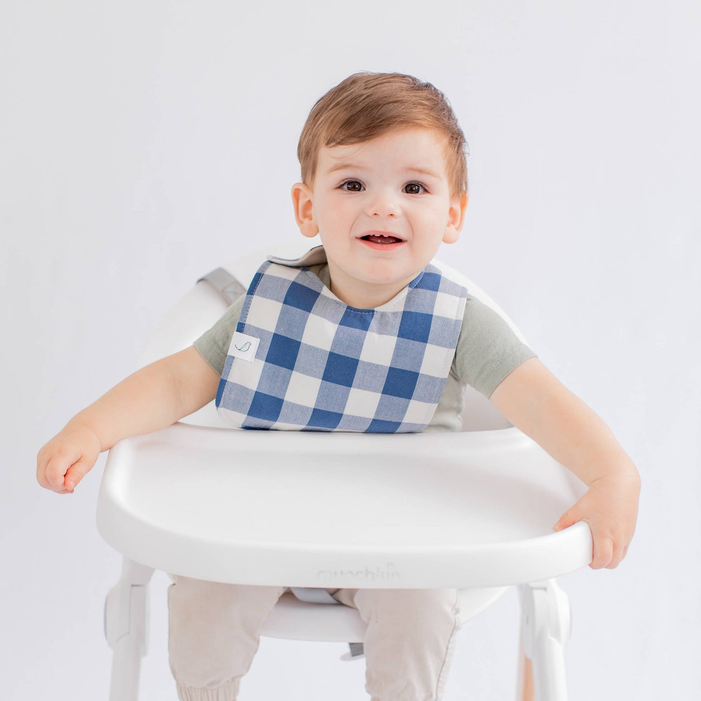 Charlie Snap Bib - Denim Gingham