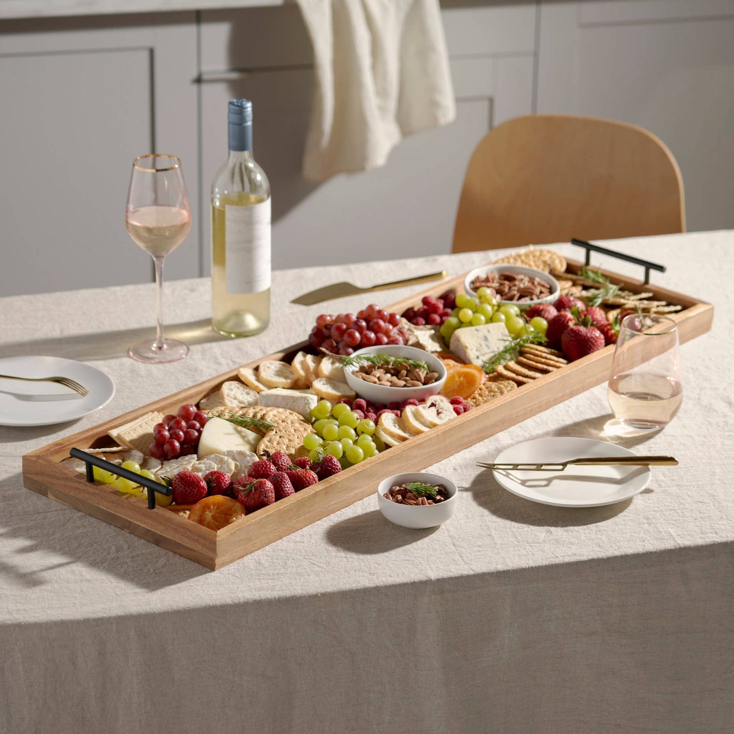 The Longboard 36 inch Acacia Cheese Platter w Metal Handles