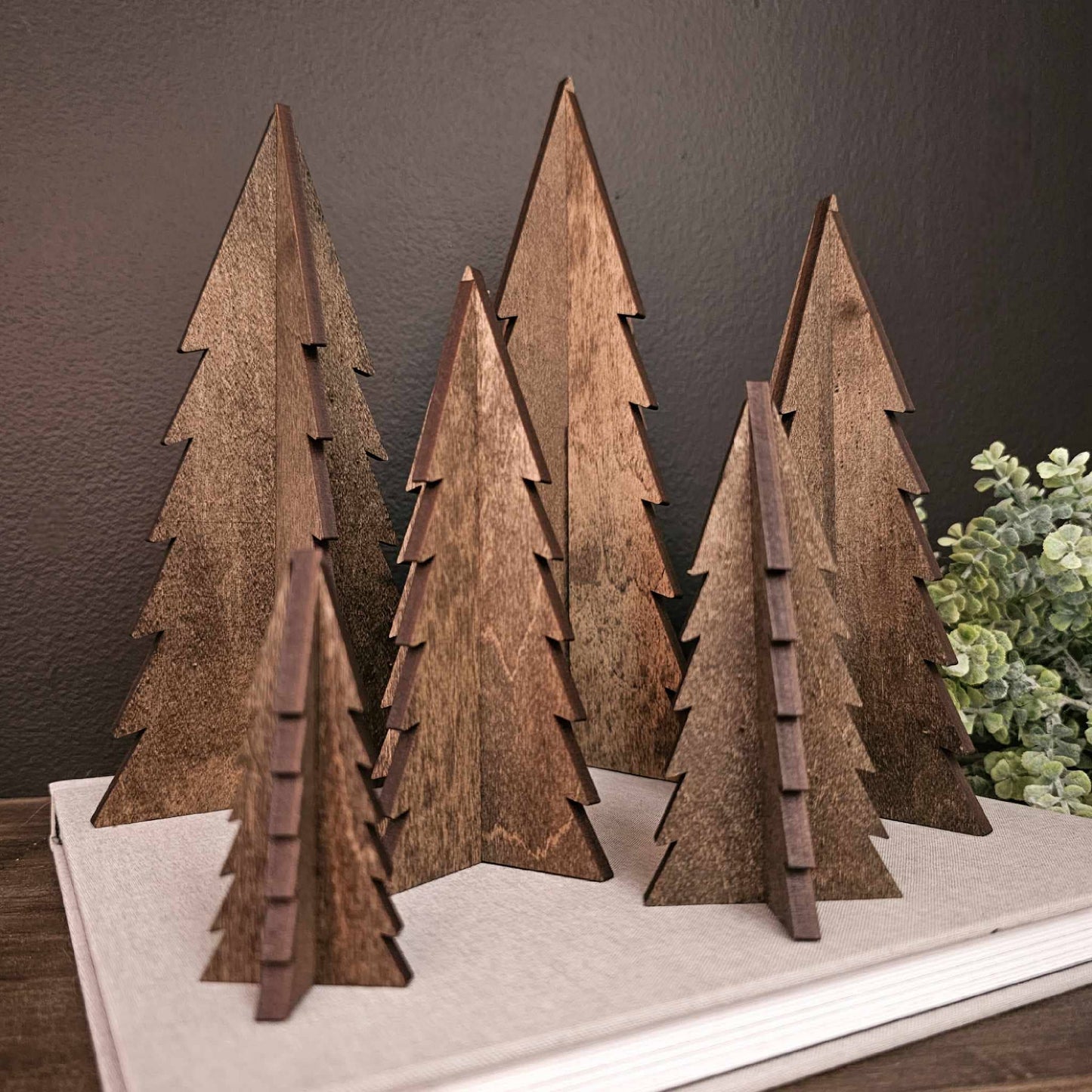 Wood 3D Stained Trees Holiday Christmas Decor
