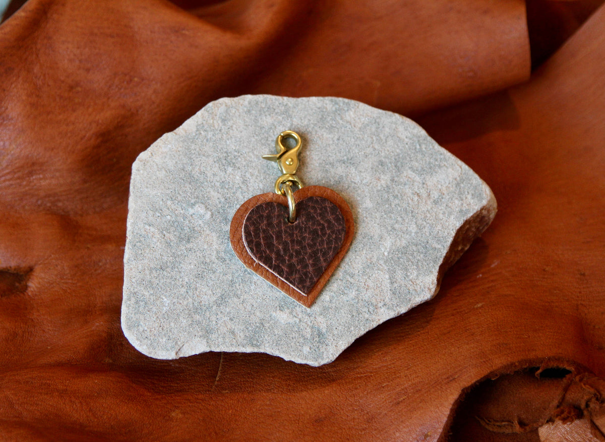 Leather Key Charm - Double Heart