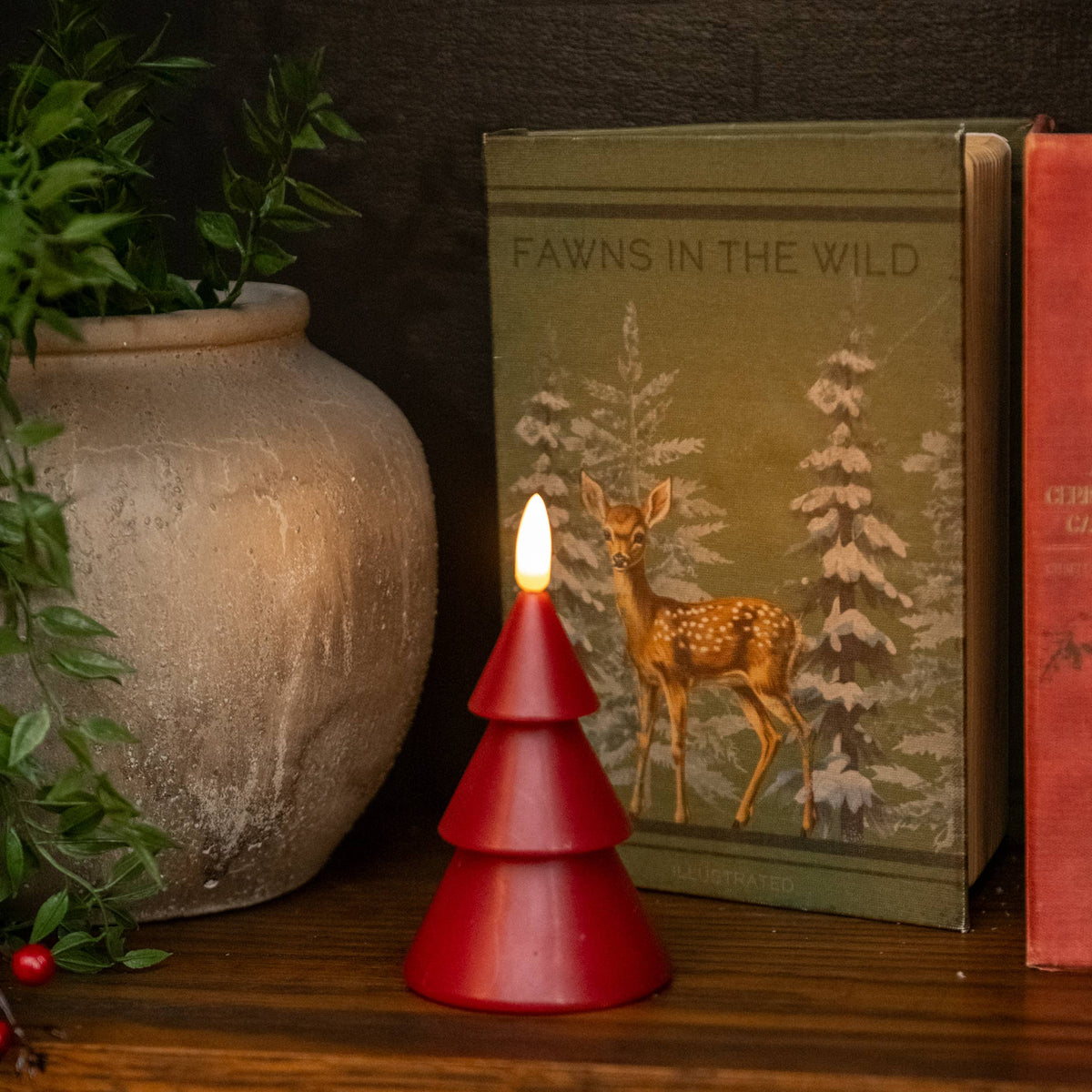 5" RED 3D FLAME SMOOTH TREE CANDLE