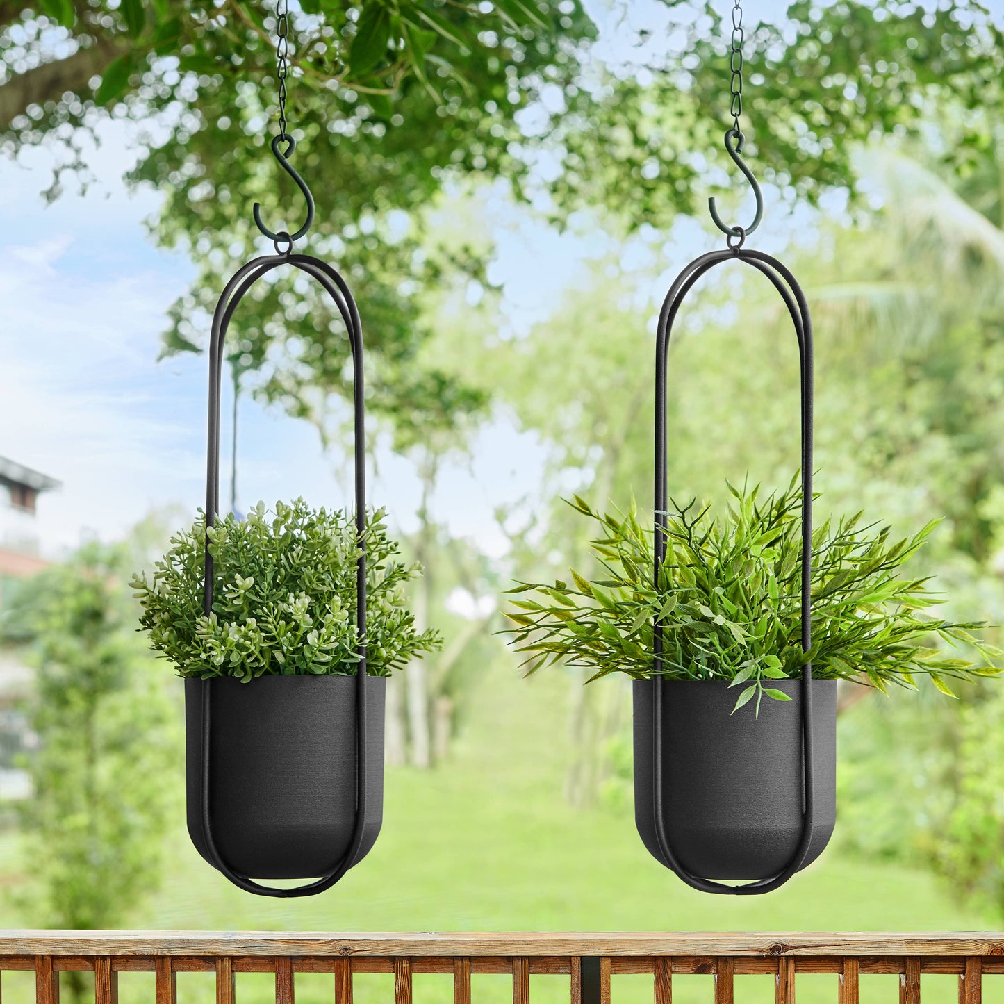 Walter 2-Piece Modern Black Oval Hanging Wall Planter Set