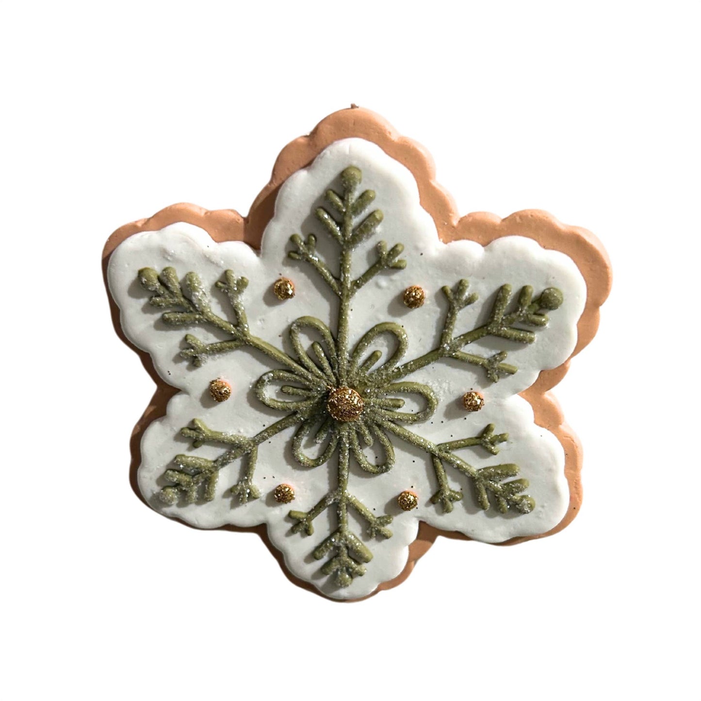 WHITE GINGERBREAD SNOWFLAKE COOKIE ORNAMENT 4"