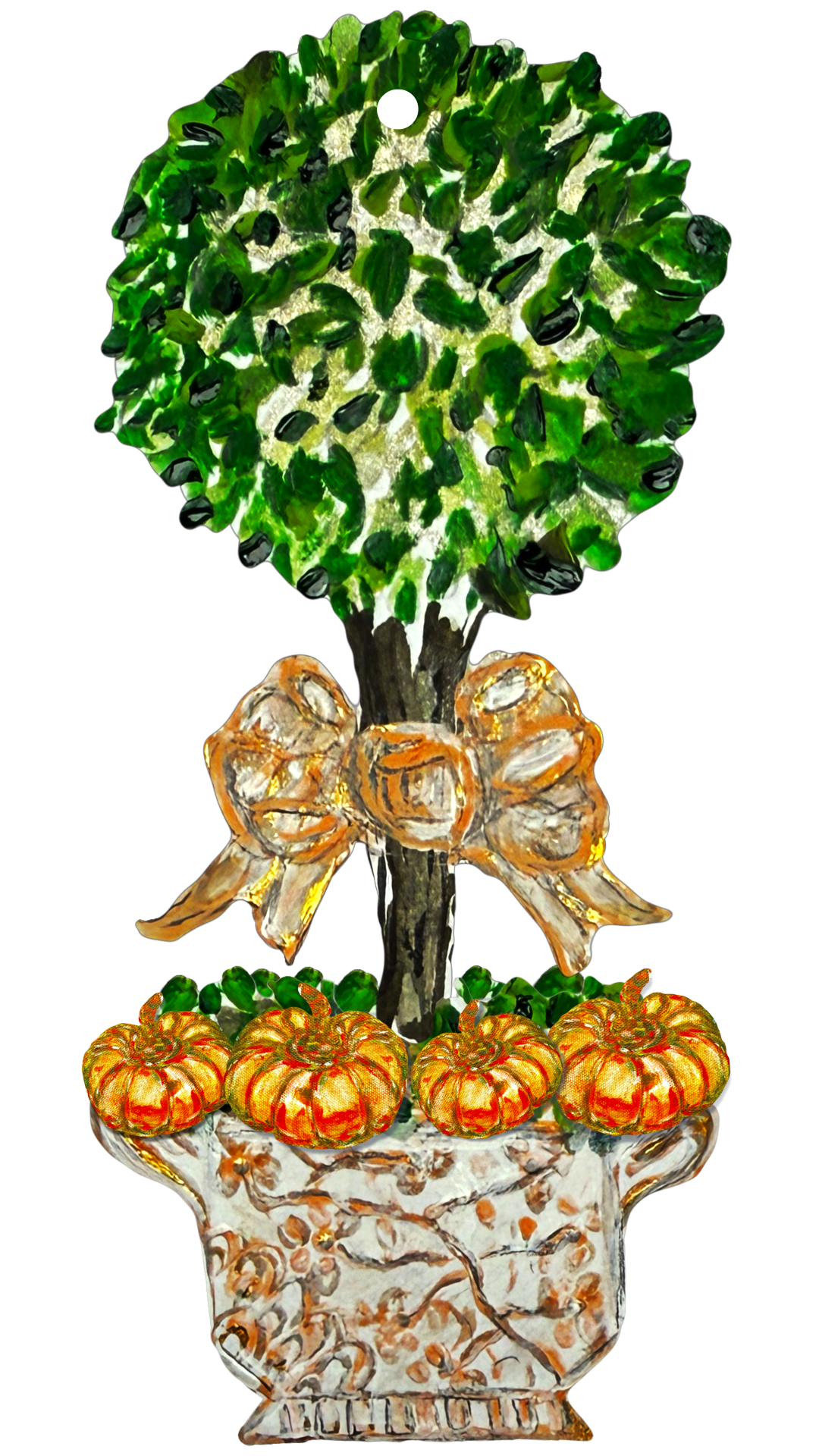 LARGE Designer PAIR of Chinois Pumpkin Topiary Door Hangers
