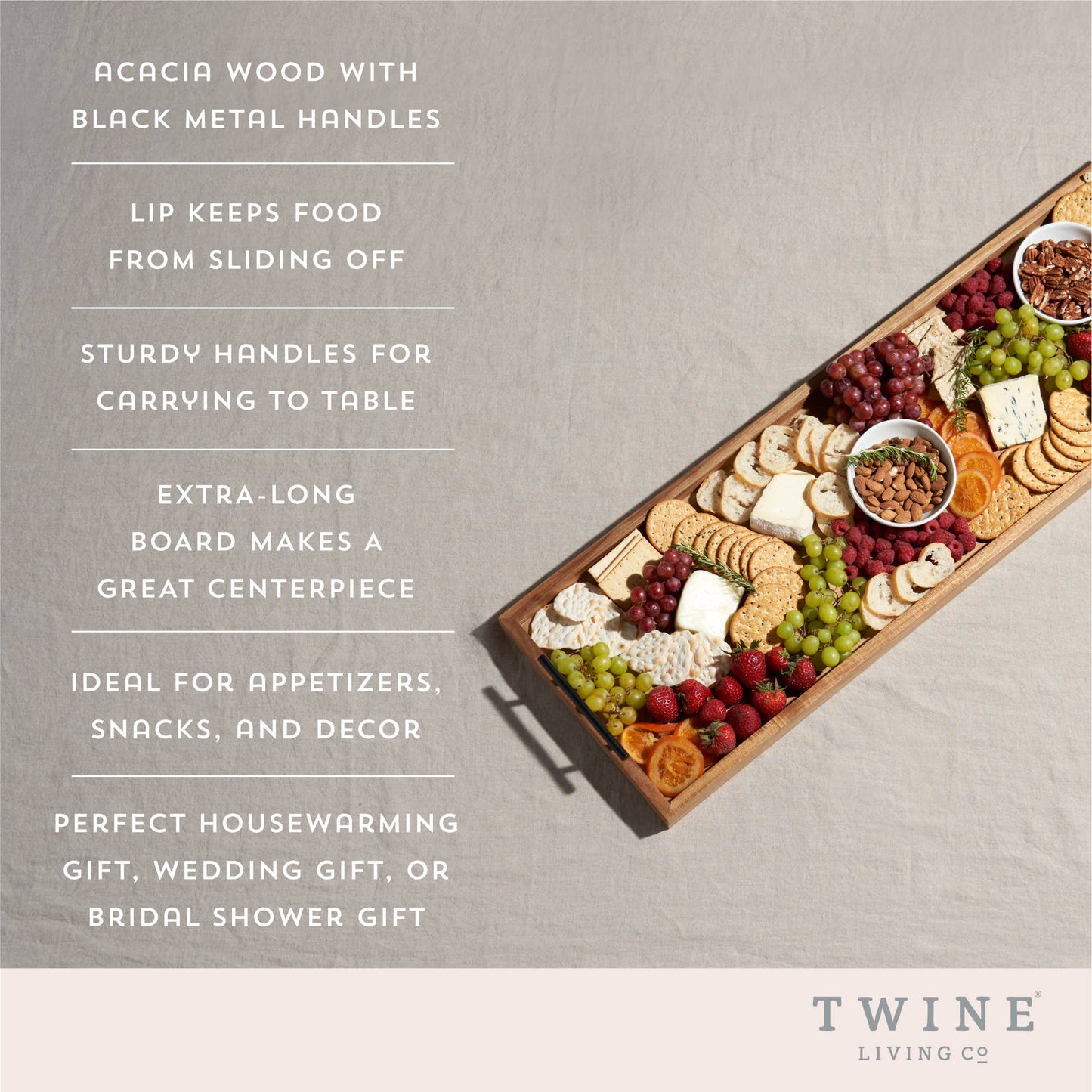 The Longboard 36 inch Acacia Cheese Platter w Metal Handles