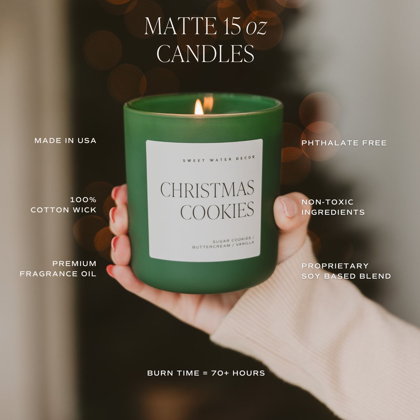 Christmas Cookies 15 oz Soy Candle, Matte Jar - Home Decor
