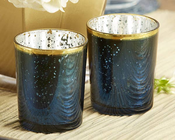 Blue Mercury Glass Tea Light Holder