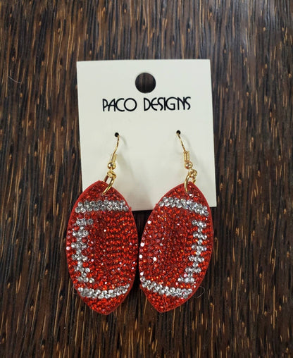 Red Blingy Puffy Football Dangle earrings