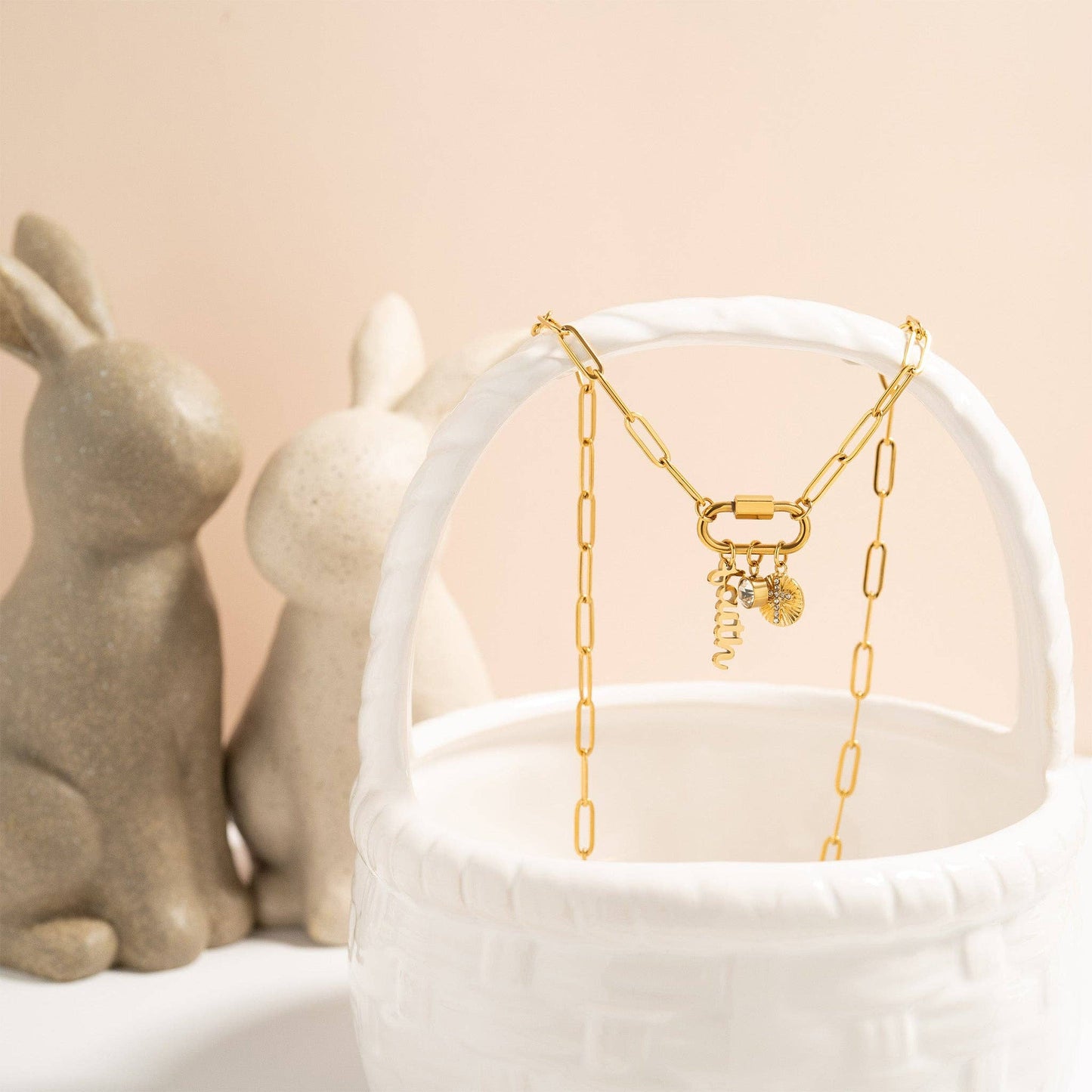 18K Gold PVD Paperclip Carabiner Necklace