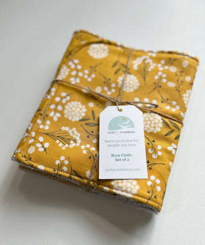 Wildflower on Yellow Burp Cloth, set of 2