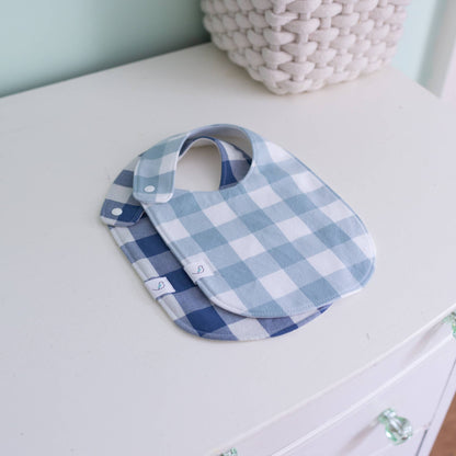 Charlie Snap Bib - Denim Gingham