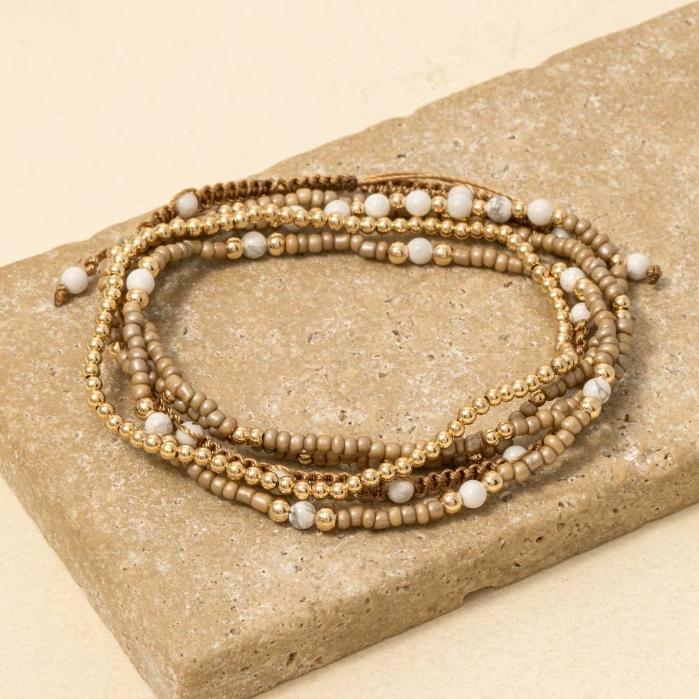 Assorted Beads And Braided Cord Bracelet Set