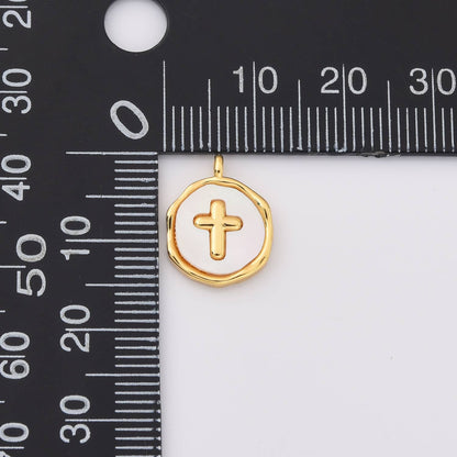 Gold Filled Cross Charm with Mother of Pearl Inlay, CP2238
