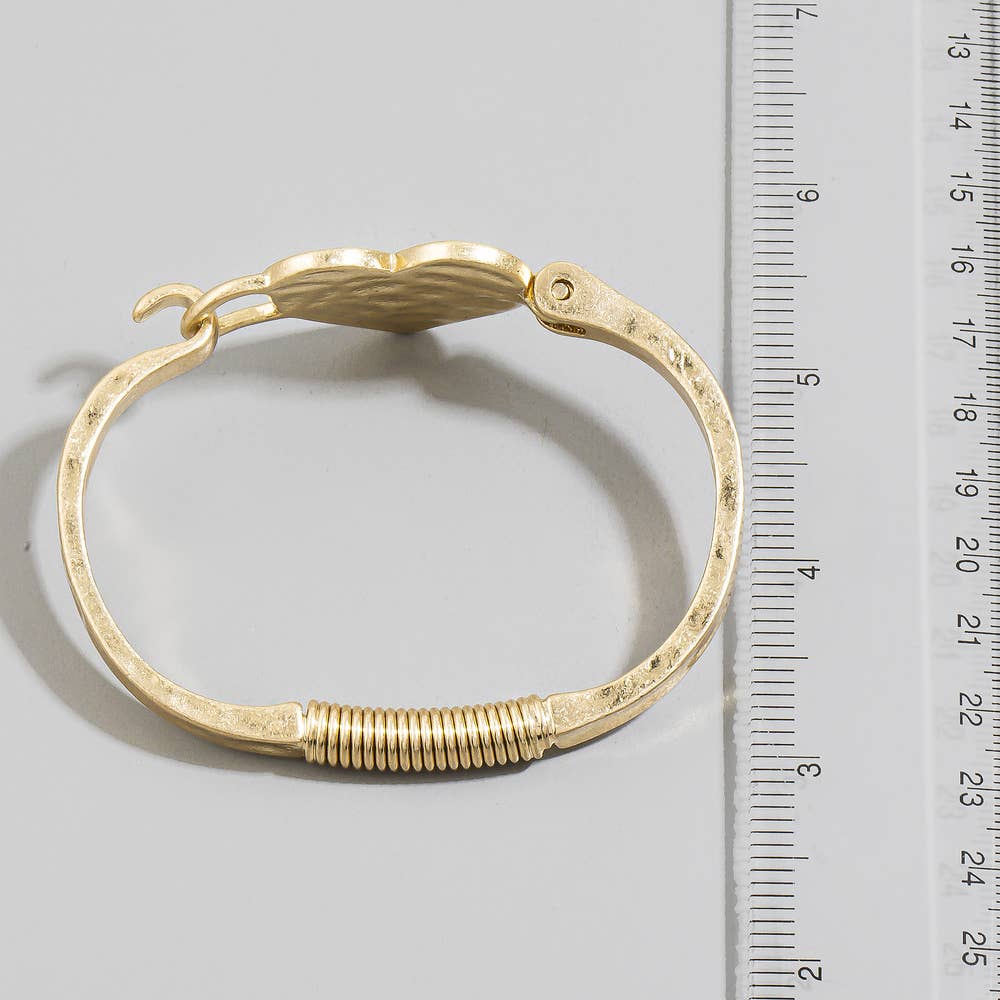 Hammered Heart Hinge Bangle Bracelet