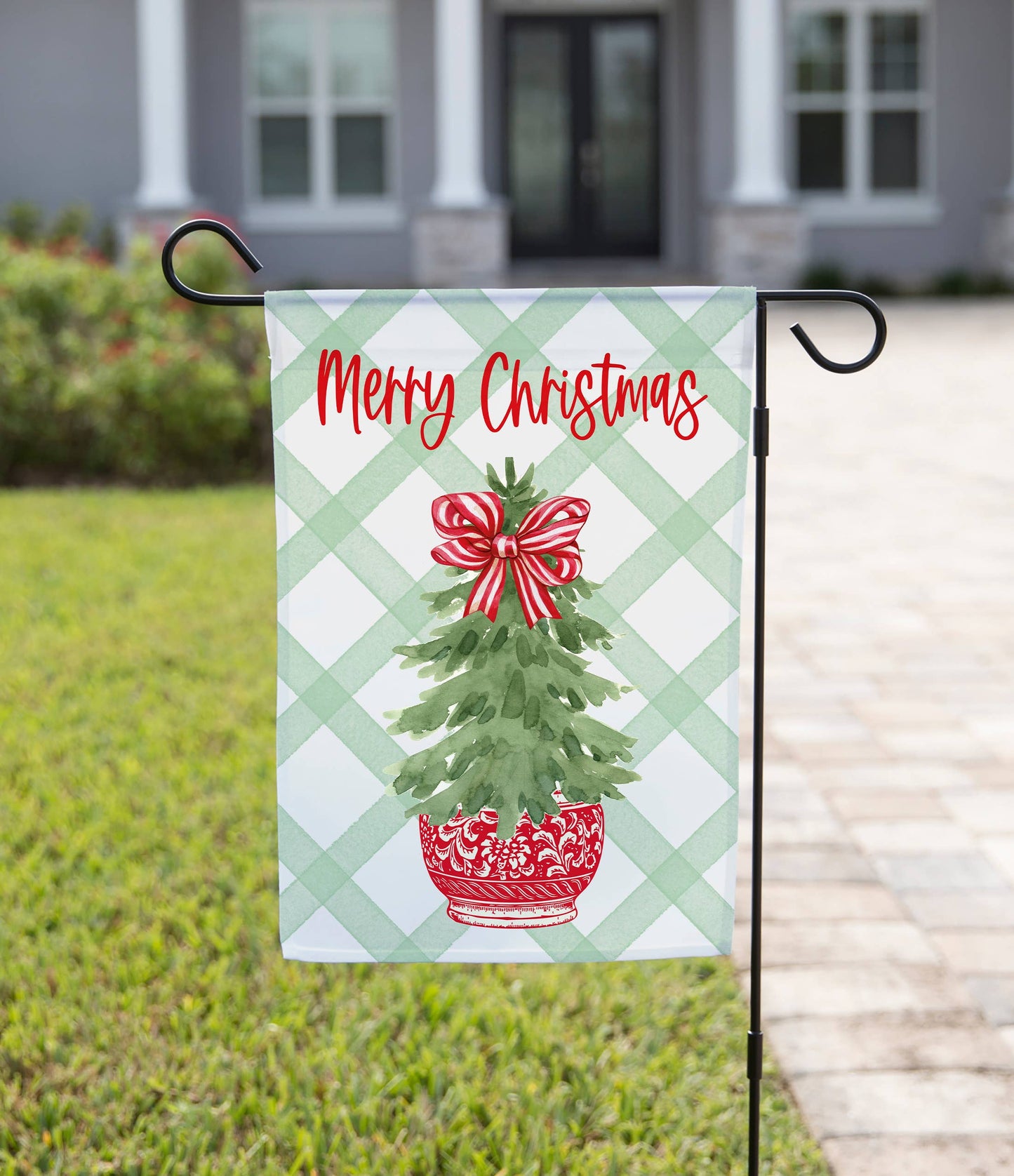 Christmas Garden Flag - Merry Christmas Tree with Red Bow