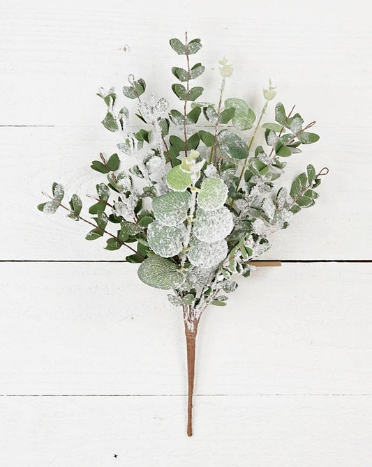 28676- 16in Bush-Snowy Flocked Mixed Eucalyptus Leaves-