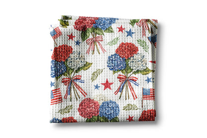 Hydrangea July 4 Patriotic Red White Blue Flag Kitchen Towel