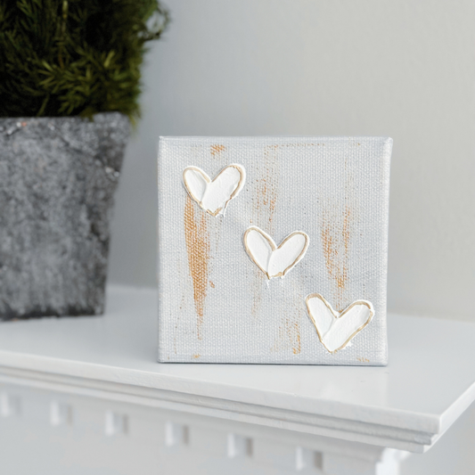 Hand-painted Textured 3 Mini Hearts - Gray | Canvas Art