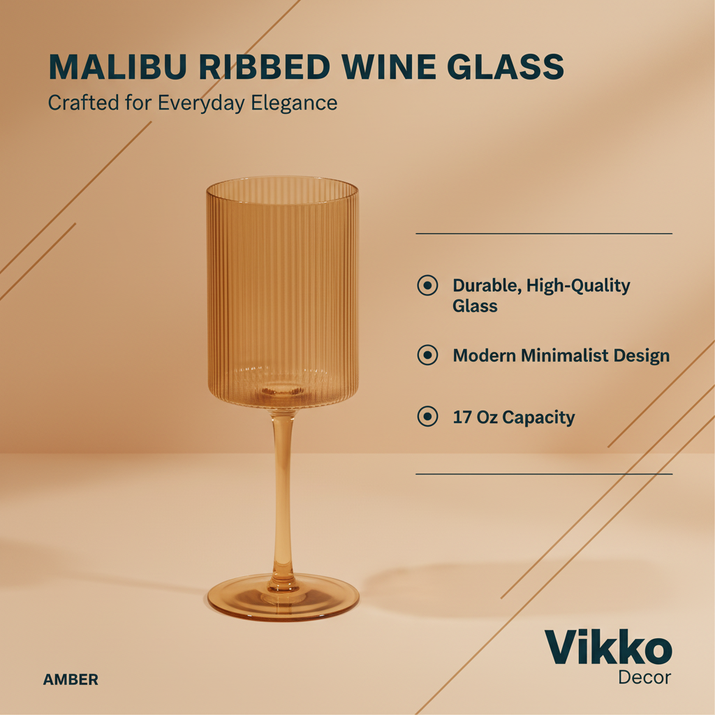 Vikko - Decor, Malibu, Ribbed Wine Glass, Amber, 17 Oz