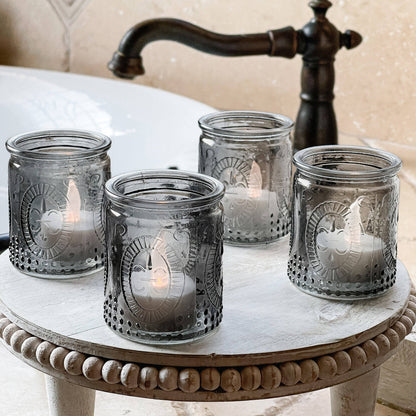 Vintage Smoke Gray Glass Tea Light Holder (Set of 8)