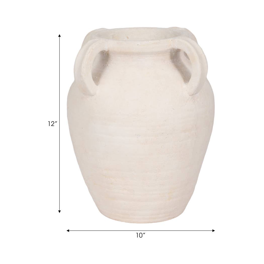 Decorative Vase - White Pottery Amphora Multi-Handle Jug, 12
