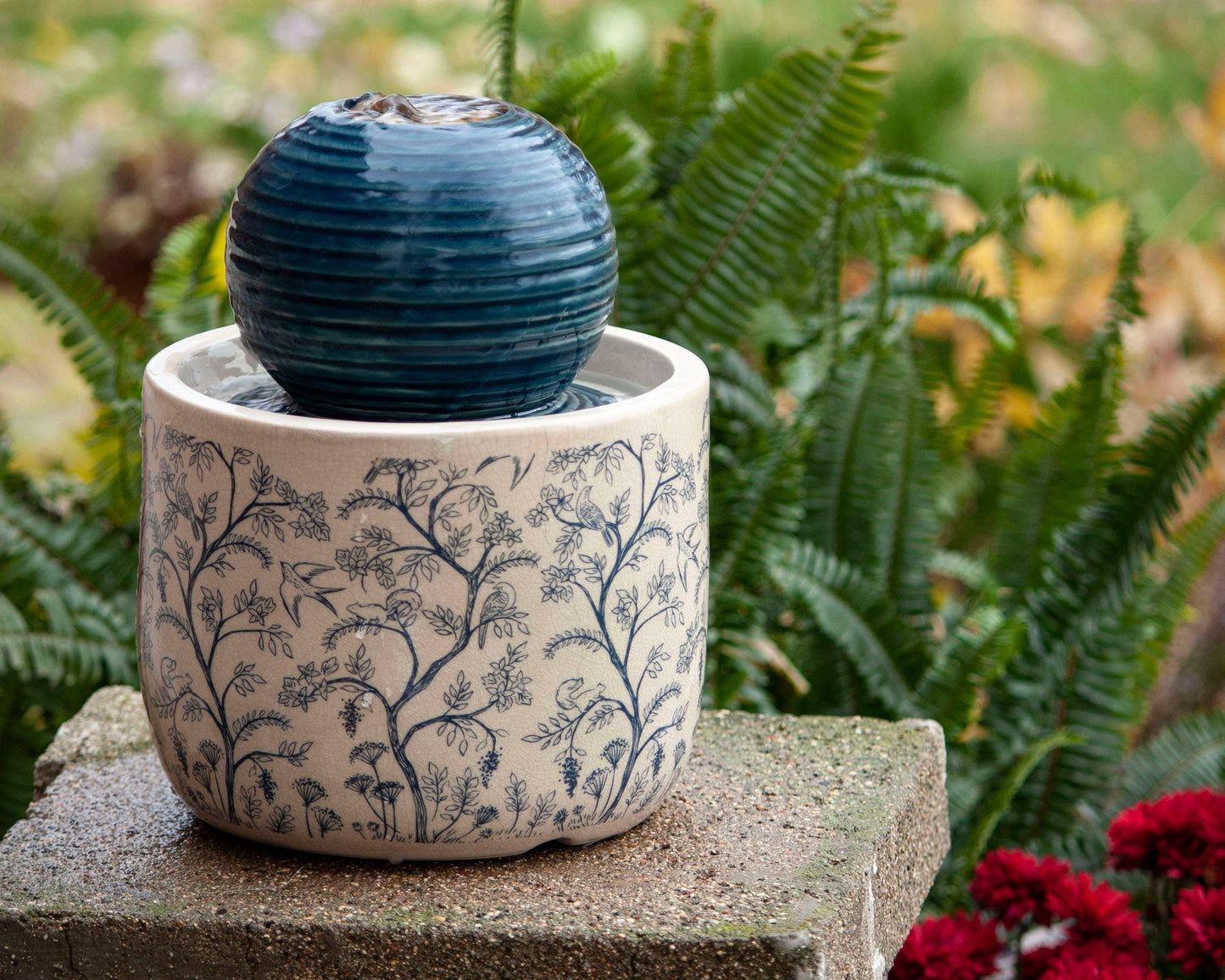 Georgie Chinoiserie Garden Ceramic Water Fountain with Pump