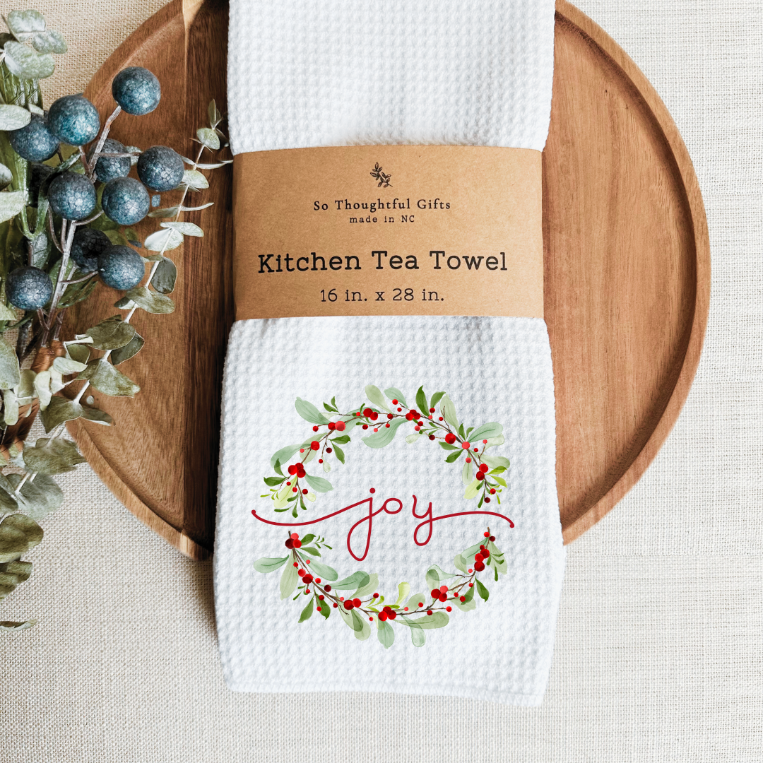 Christmas Dish Towel - Joy Wreath | Kitchen Towel
