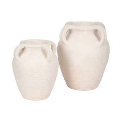 Decorative Vase - White Pottery Amphora Multi-Handle Jug, 12