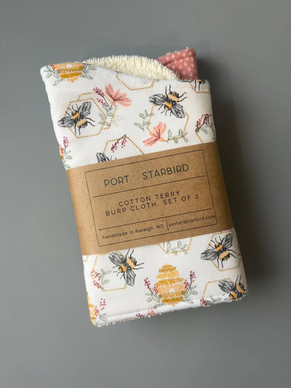Busy Bees Burp Cloth, set of 2